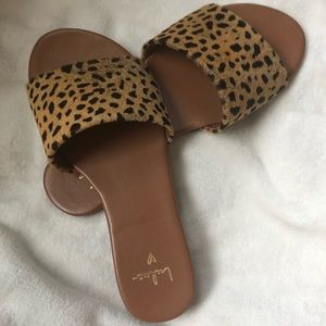 Lulus Leopard Calf Hair Leather Slide Sandals siz 6 New!